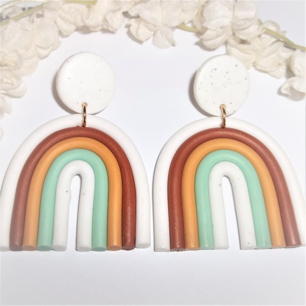 Earrings White Orange Yellow Mint Green Circle and Rainbow Shape Drop Set A338